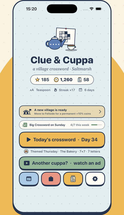 Clue & Cuppa on an iPhone