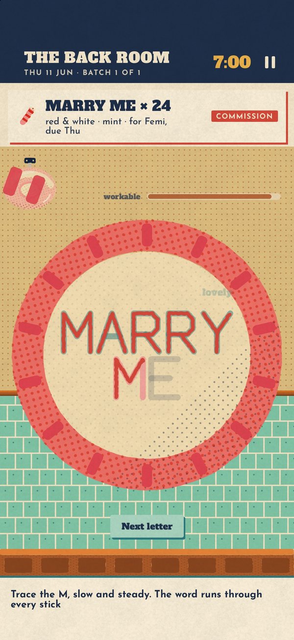 Tracing MARRY ME through the end of a pull of seaside rock