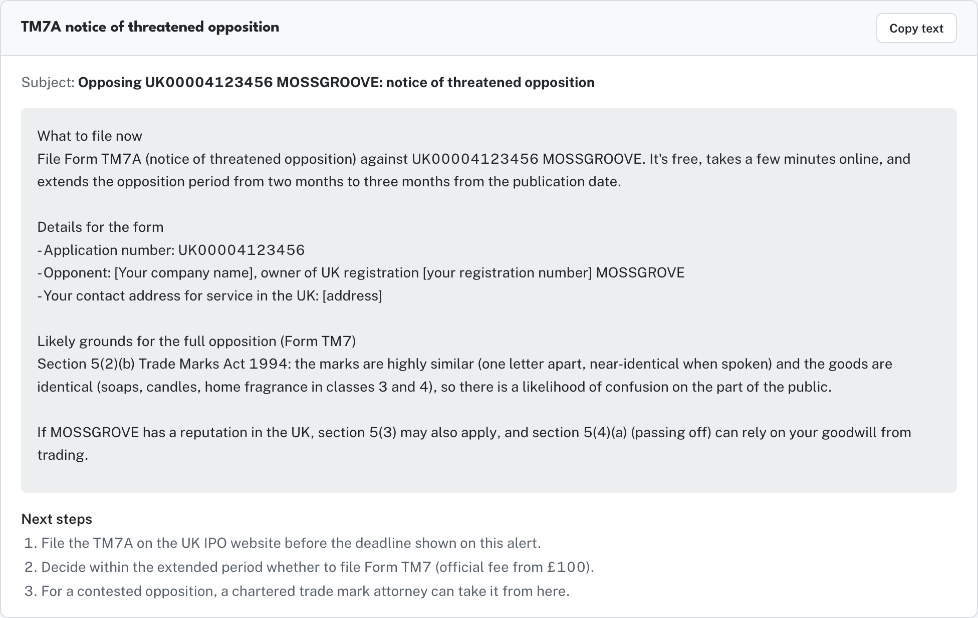 TM7A guidance drafted: how to file the notice of threatened opposition, and the likely grounds