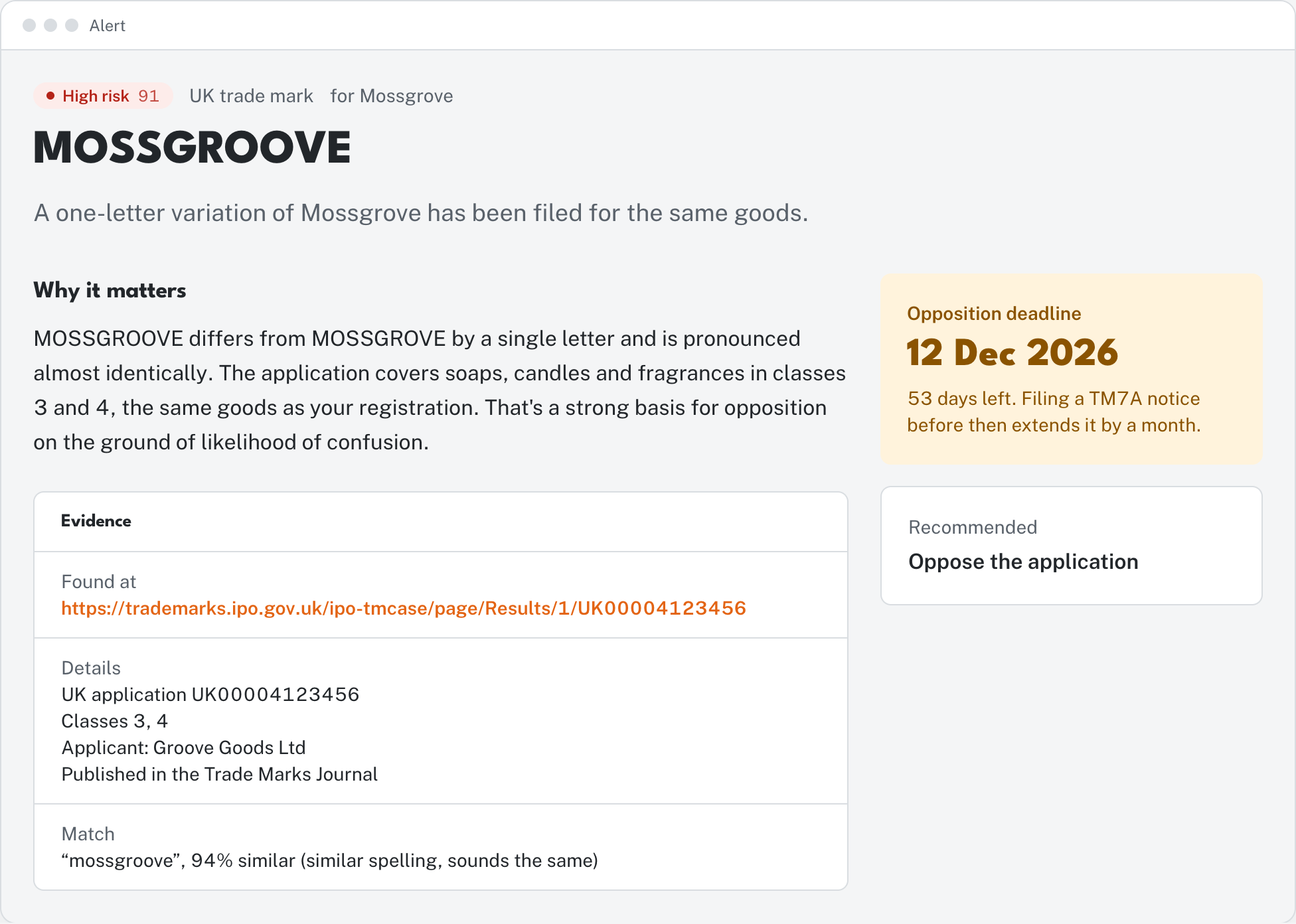 A conflicting trade mark application with the days left to oppose